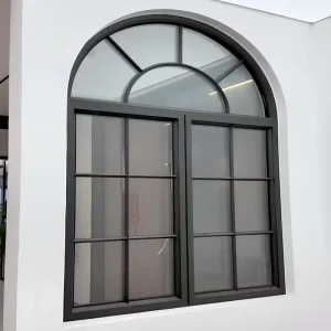 French Arched Window Black Aluminum Radial Grille Double Glazed Modern Outward Opening Soundproof Heat Insulation Luxury Villa