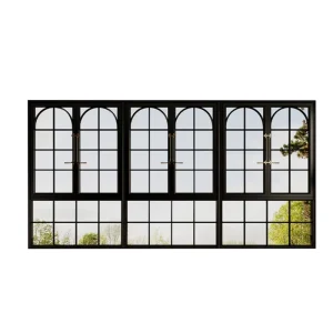 French Retro Old Steel Window Broken Bridge Swing Soundproof Casement Doors Windows for Old Villa Wooden Lattice