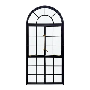 French Style Retro Luxury Vintage Aluminum Alloy Old Steel Curved Anti Theft Window Double Glazed Casement Fixed Bathroom Villa