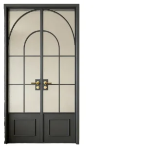 French style Interior Aluminum Alloy Double opening Waterproof Decorative Glass Door for Bedroom Kitchen Bathroom Use