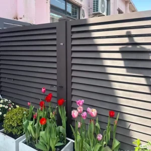 Full Privacy Horizontal Louver Aluminum Fence Gate Combo Coffee Brown Powder Coated Custom Outdoor Patio Screen
