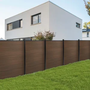Full Privacy WPC Garden Fence, Wind-Resistant, with Aluminum Accessories, DIY Teak Wood Plastic Composite