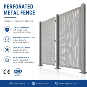 Galvanized Perforated Metal Fence Panel Security Fence Custom Size Anti-Climb Outdoor Steel Barrier System