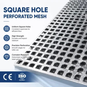 Galvanized Square Hole Perforated Metal Mesh Panel Corrosion Resistant Screening Sheet Supplier