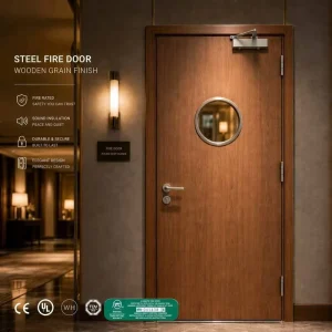 Galvanized Steel Fire Door With Fireproof Glass Window Visual Observation Metal Fire Door for Office Corridor