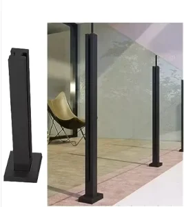 Glass Balustrade Post 41″ Corner Post, 304 Stainless Steel Black Glass Railing Post with Spigot Slots & Sturdy Base for Balcony