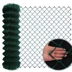 Green PVC-coated Chain Link Fence with Privacy Slats Plastic-coated Hook Mesh Ivy