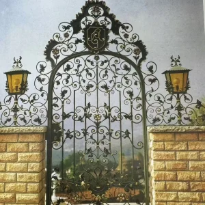 Hand-Forged Modern Iron Farmhouse Hall/Courtyard Door and Gate, Light Grey