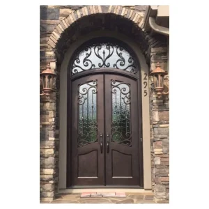 Hand-Forged Wrought Iron French Exterior Double Security Doors