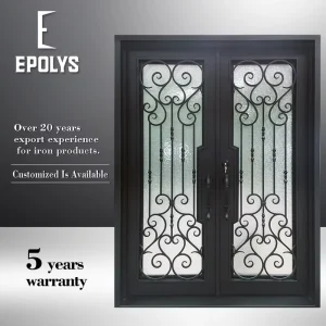 Heart Scroll Steel Double Door Handmade Iron Grille Anti Theft Special Handles Custom Villa Double Swing Exterior Entry Door