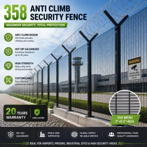Heavy Duty 358 Anti Climb High Security Mesh Panels Anti-Theft Wire 6 Feet PVC Coated for Airport Industrial Safety