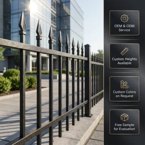 Heavy Duty Zinc Steel Security Tubular Metal Picket Fence Anti-Climb Spear Top for Industrial Commercial Safety