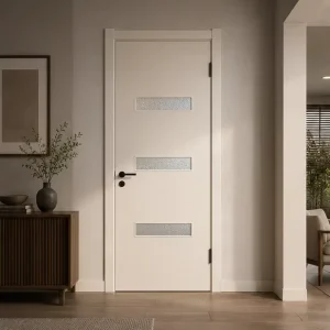 High Durability WPC Door Embedded with Decor Glass Moisture-proof No Swelling Suitable for Kitchen Bathroom Laundry Wet Space