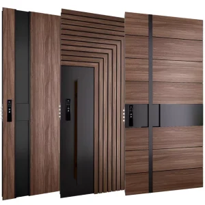 High End Luxury Entrance Brown Pivot Door Stainless Steel Entrance Door Exterior Security Solid Wood Front Pivot Door