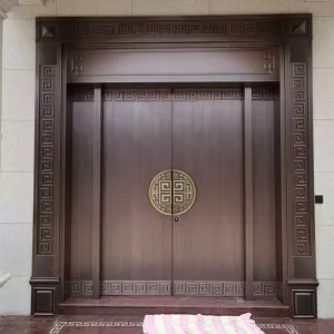High End Luxury Pure Copper Steel Metal Door New Chinese Style Anti Theft Villa Main Door Total Solution