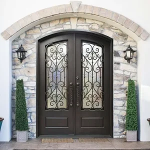 High Security House Entry Strong Metal Prehung Double Swing Design Exterior Villa Modern Front Wrought Iron Door Manufac
