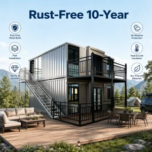 High Strength 2 Storey Modular Dwelling with External Metal Stairs Prefab Modular Portable Holiday Home Glamping Suite Sites