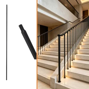Hollow Wrought Iron Baluster Matte Black Slim Round Metal Post Modern Spindle for Villa Hotel Stair Handrail & Balcony Railing