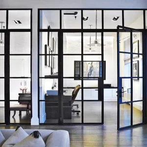 Home Office Steel Windows and Doors for Houses Interior Curtain Wall Double Floor to ceiling Glass Doors With Side Windows