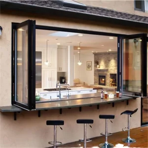 Horizontal Double opening Folding Window Aluminum Alloy Tempered Glass Soundproof Windproof Customizable