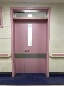 Hospital Patient Room Door with Vision Panel and Anti-Collision Strip Single Leaf Steel Door for Clinic Healthcare Facilities