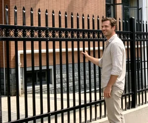 Hot-Dip Galvanized Zinc-Coated Steel Fence Panel, Black Powder-Coated Ornamental Security Fence