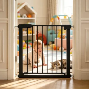 Household No Drill Retractable Kids Infant Toddler Pet Protective Door Barriers Stairs Baby Safety Gates With Color Indication