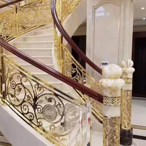 Indoor Aluminum Alloy Copper Art Stair Balustrade Handrail Carved Sloping Ladder Broad Frame Hotel Villa Modern Minimalism