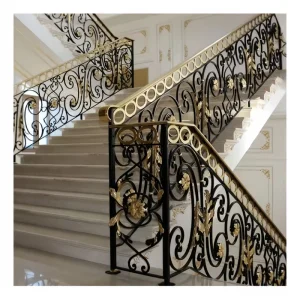Indoor Metal Stair Railing Wrought Iron Railing Gold Color Stair Handrail French Balcony Railing