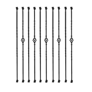 Indoor Satin Black 1/2″ Hollow Iron Basket Balusters Metal Stair Knuckle Spindles