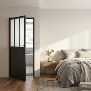 Industrial 3 Lite Black Steel Frame Glass Door with Swing Opening Contemporary Interior Decoration