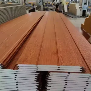 Industrial Building Exterior PU Core Steel Carved Sandwich Wall Panel Metal Siding Board