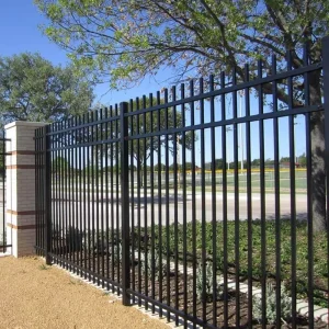 Industrial Modern Steel Picket Fence, Galvanized Steel Pipe Post-and-Rail Fence