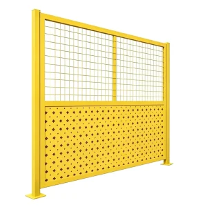 Industrial Safety Fencing with Upper Wire Grid and Lower Punched Metal Panel for Production Line and Pedestrian Traffic Control