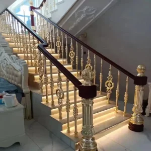Interior Brass Color Metal Aluminum Staircase Railing Designs Modern Luxury Gold Plated Wrought Iron Stair Railings
