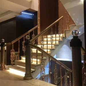 Interior Brass Color Metal Aluminum Staircase Railing Designs Modern Luxury Gold Plated Wrought Iron Stair Railings