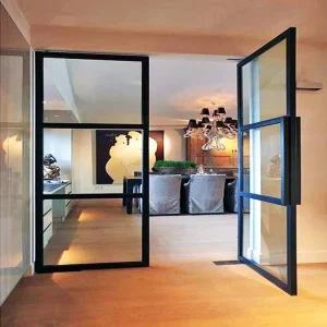 Interior French Double Floor to ceiling Glass Pivot Door Villa Double Pivot Steel Frame Glass Pivot Entry Doors for Houses