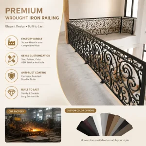 Iron Aluminum Indoor Stair Railing Wind Resistant Anti Rust Anti Corrosion Custom Villa Home Balcony Barrier