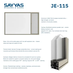 JE115 IW High Security Anti theft Multi point Lock Aluminum Alloy Window Horizontal Impact Resistant Glass Soundproof