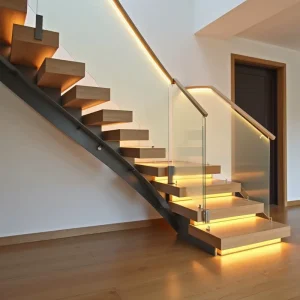 LED Light U-Channel Glass Balcony Railing Kit Custom Modern Black Frameless Outdoor Water & Rust Resistant Stair Deck