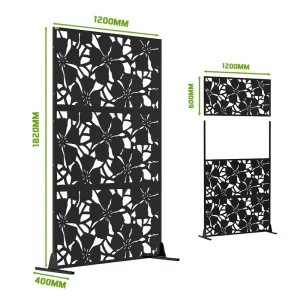Laser-Cut DIY Black Metal Outdoor Fence Screen for Patio or Garden