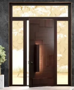 Light Luxury Wood Grain Transfer Aluminum Security Pivot Doors Entry Villa Minimalist Design Commercial Doors