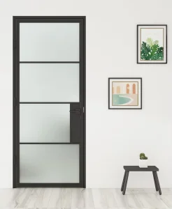 Loft Design 4Lites White Steel Swing French Door With Privacy Lock Fluted Iron Framed Double Interior Door With Glass