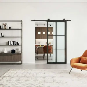 Loft Design Custom 6Lites Modern Sliding Interior Steel Framed Glass Barn Doors for Houses Steel and Glass Door for Home