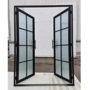 Loft Style Slim Steel French Door Soundproof Magnetic Seal Double Pane Glass Interior Living Space