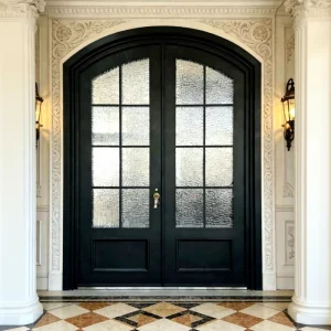 Luxury Aluminum Black Arch French Doors with Grill Glass Modern Security Cast Front Entry Door Exterior Double Doors for House