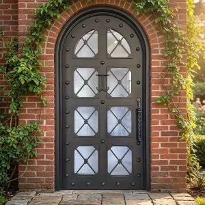 Luxury Arched Iron Glass Front Door Decorative Steel Entry Door with Grid Glass for Villa House