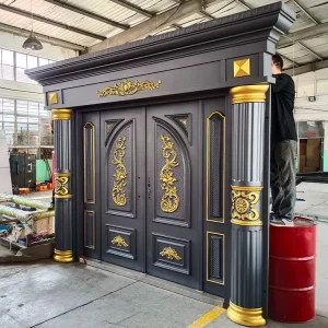 Luxury Iron Metal Security Steel Double Entrance Door Asian Style Exterior Main Gate Design