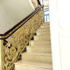 Luxury Modern Aluminum Alloy Indoor Stair Railing with Ornate Gold Plating and Floral Carvings for Villa Use