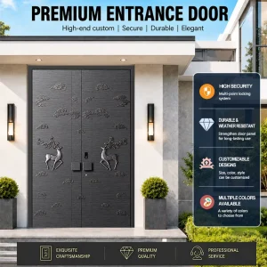 Luxury Modern Cast Aluminum Armored Entrance Door Security Villa Gate Heavy Duty Anti Theft Exterior Front Door for Residence